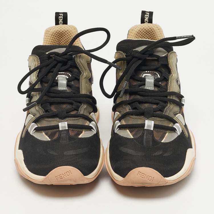 Pre Owned Fendi Black/Brown Zucca Mesh and PVC Fluid High Top Sneakers Size 39