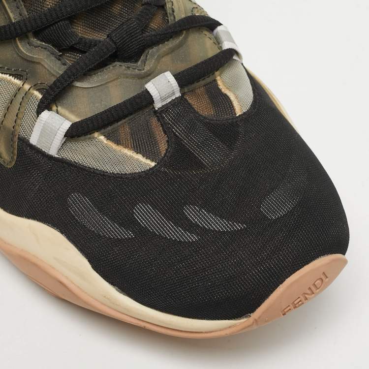 Pre Owned Fendi Black/Brown Zucca Mesh and PVC Fluid High Top Sneakers Size 39
