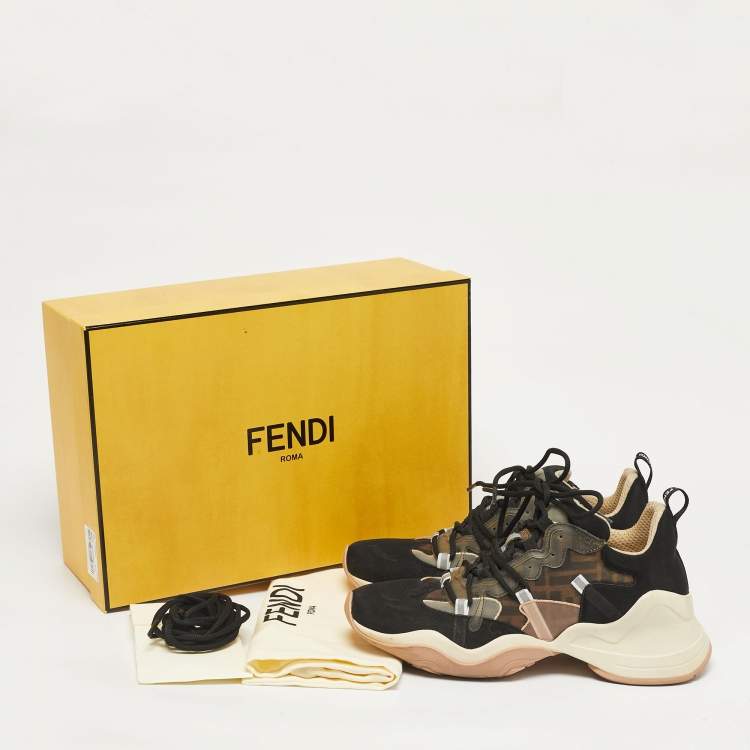 Pre Owned Fendi Black/Brown Zucca Mesh and PVC Fluid High Top Sneakers Size 39