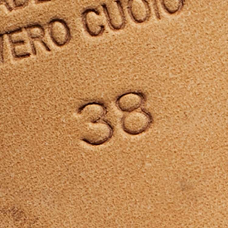 Pre Owned Fendi Red Leather Zucca Print Heel Peep Toe Ankle Strap Sandals Size 38