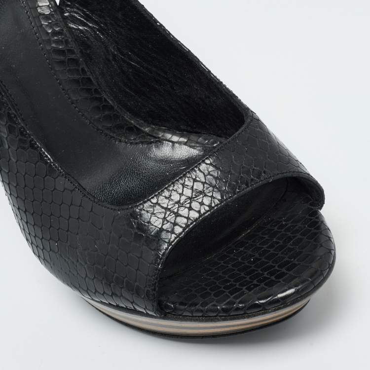 Pre Owned Fendi Black Python Embossed Leather Ankle Strap Sandals Size 38