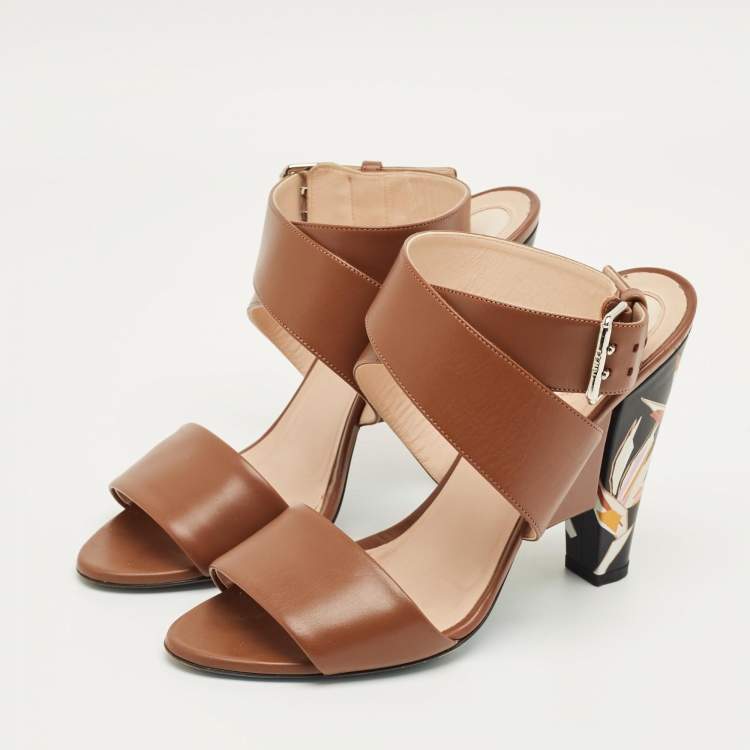 Pre Owned Fendi Brown Leather Ankle Strap Sandals Size 41