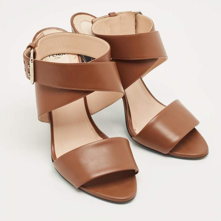 Pre Owned Fendi Brown Leather Ankle Strap Sandals Size 41