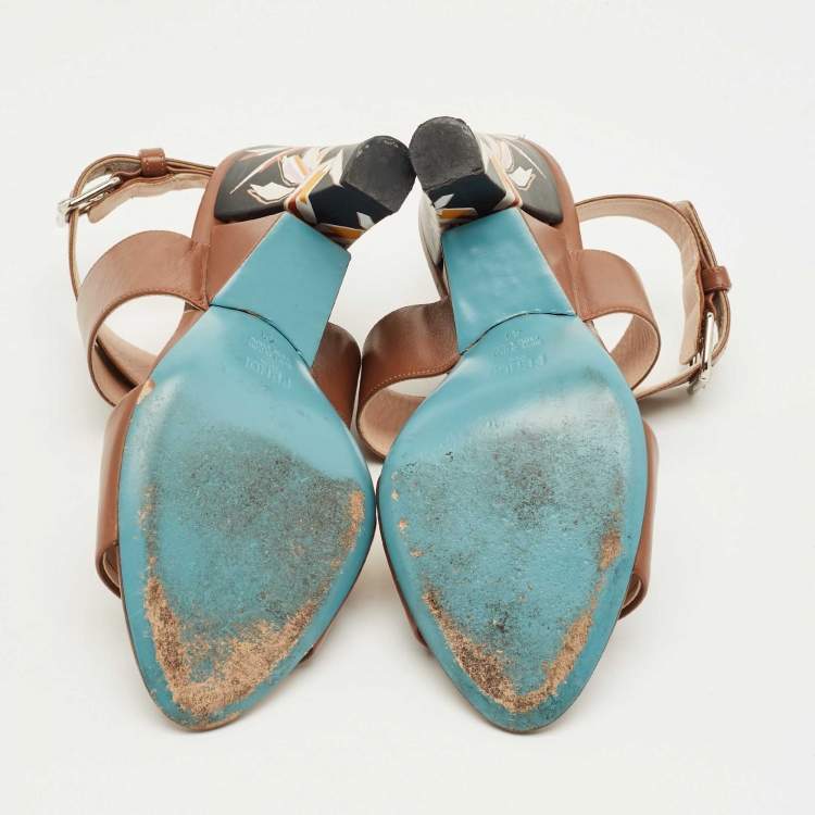 Pre Owned Fendi Brown Leather Ankle Strap Sandals Size 41