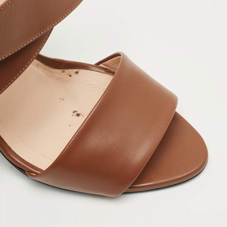 Pre Owned Fendi Brown Leather Ankle Strap Sandals Size 41