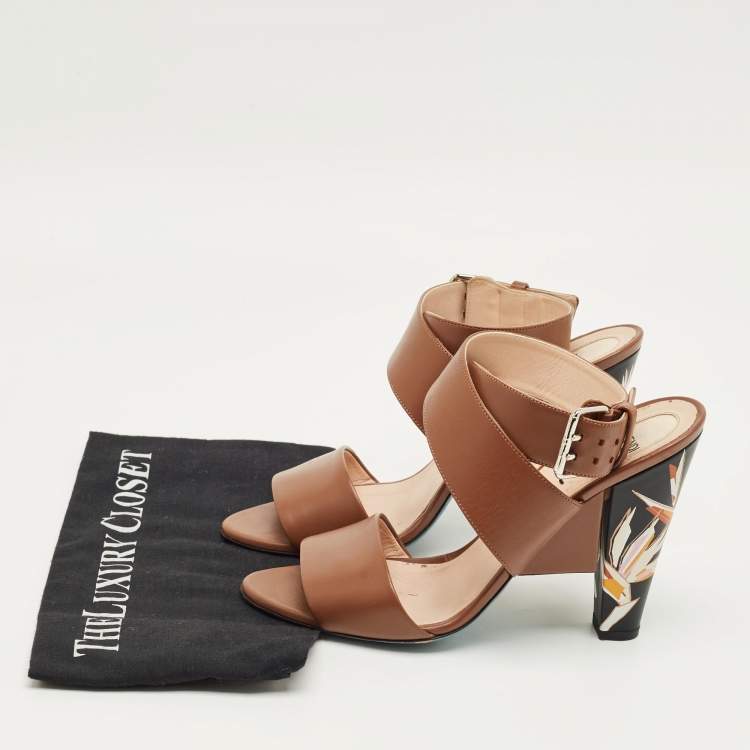 Pre Owned Fendi Brown Leather Ankle Strap Sandals Size 41