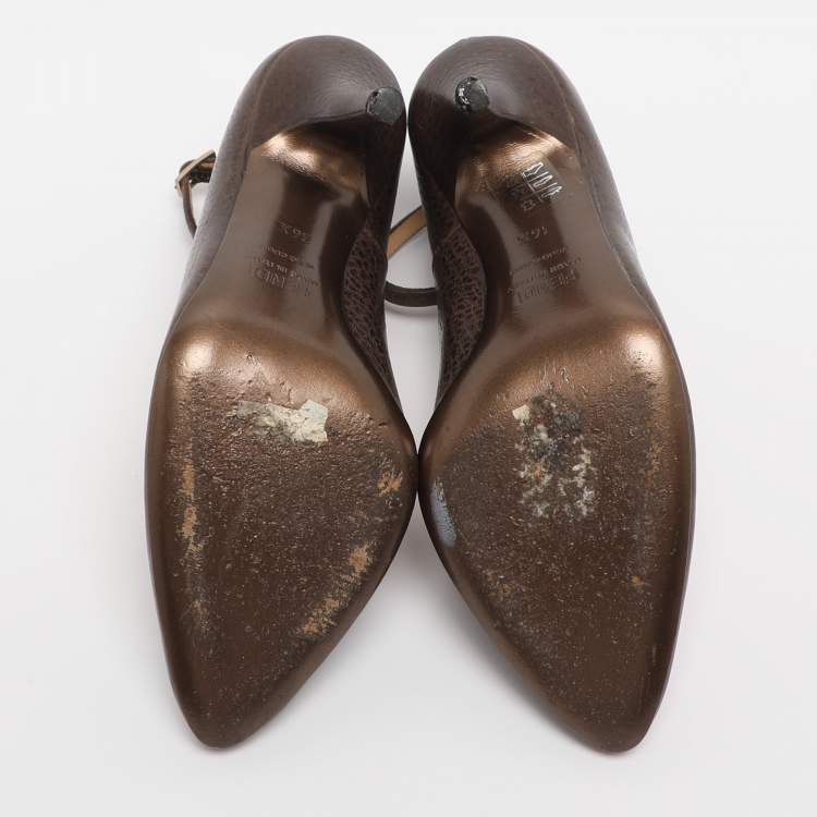 Pre Owned Fendi Brown Leather Ankle Strap Pumps Size 36.5