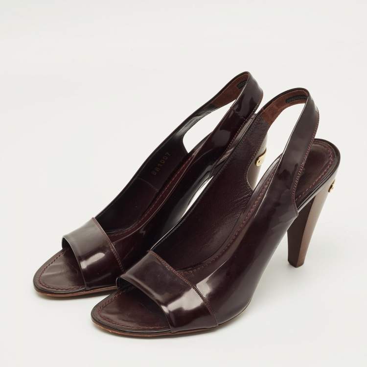 Pre Owned Fendi Burgundy Patent Leather Ankle Strap Sandals Size 38