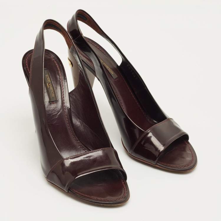 Pre Owned Fendi Burgundy Patent Leather Ankle Strap Sandals Size 38