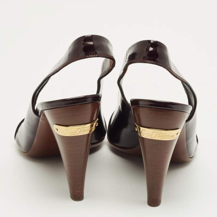 Pre Owned Fendi Burgundy Patent Leather Ankle Strap Sandals Size 38