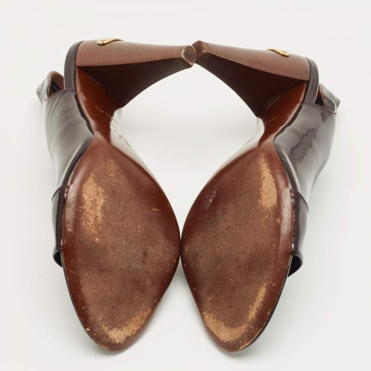 Pre Owned Fendi Burgundy Patent Leather Ankle Strap Sandals Size 38