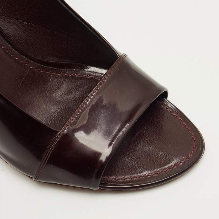 Pre Owned Fendi Burgundy Patent Leather Ankle Strap Sandals Size 38
