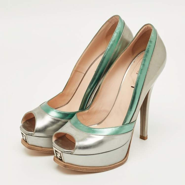 Pre Owned Fendi Multicolor Leather Fendista Peep Toe Platform Pumps Size 39
