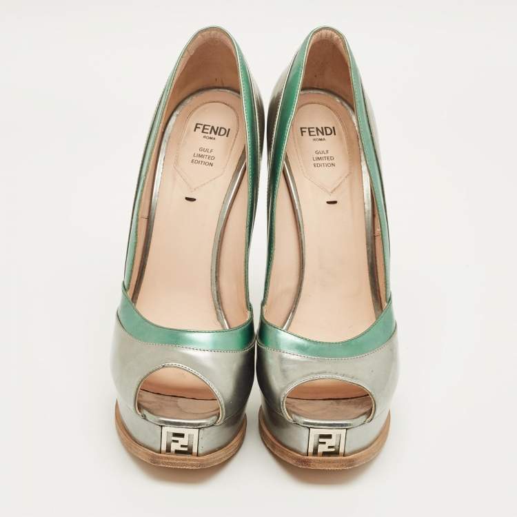 Pre Owned Fendi Multicolor Leather Fendista Peep Toe Platform Pumps Size 39