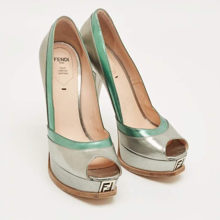 Pre Owned Fendi Multicolor Leather Fendista Peep Toe Platform Pumps Size 39