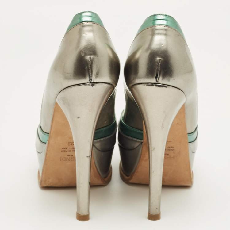 Pre Owned Fendi Multicolor Leather Fendista Peep Toe Platform Pumps Size 39