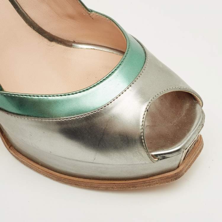 Pre Owned Fendi Multicolor Leather Fendista Peep Toe Platform Pumps Size 39