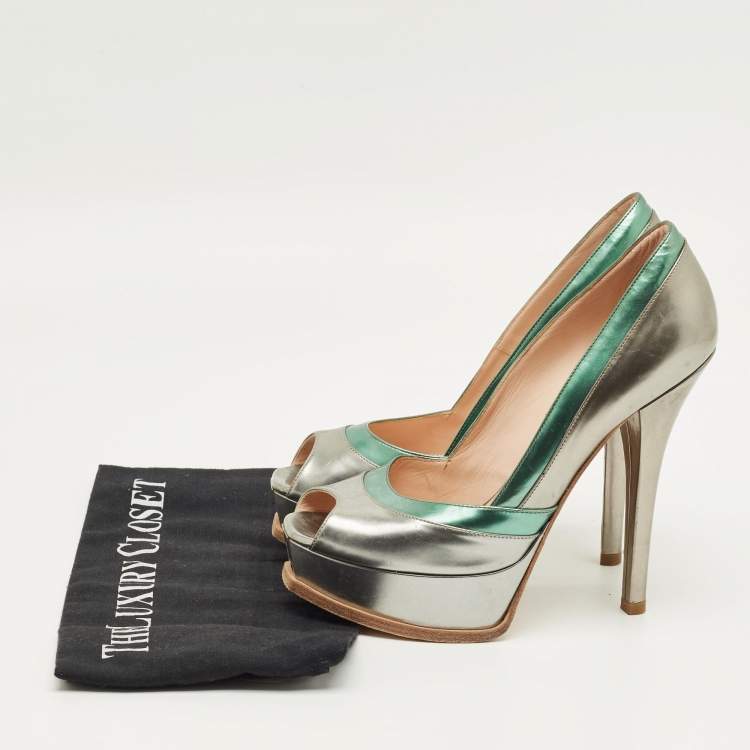 Pre Owned Fendi Multicolor Leather Fendista Peep Toe Platform Pumps Size 39