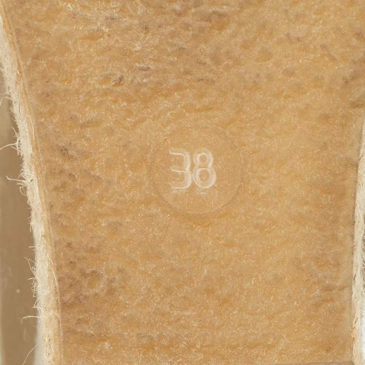 Pre Owned Fendi Beige Elastic and Patent Leather T-Strap Wedge Espadrille Sandals Size 38