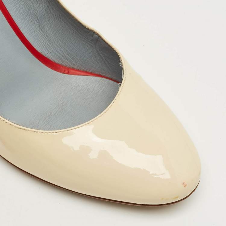 Pre Owned Fendi Cream/Orange Patent Leather Eloise Round Toe Pumps Size 40