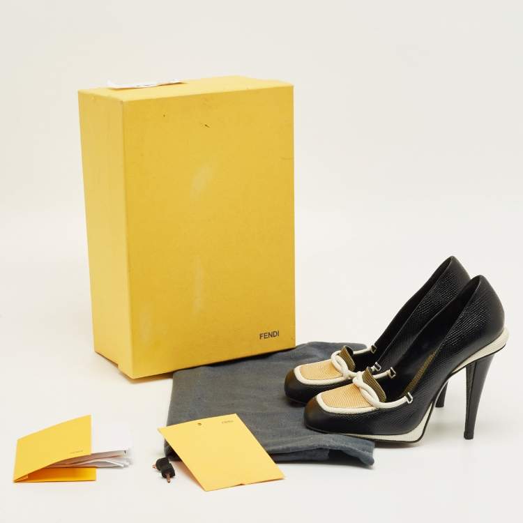 Pre Owned Fendi Black/White Lizard Embossed Leather Pumps Size 37.5