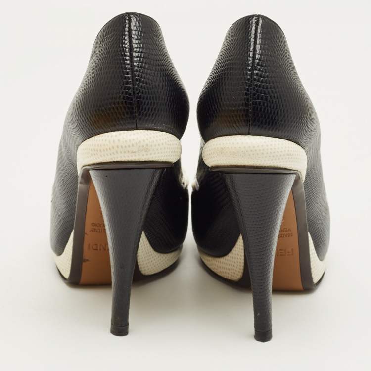 Pre Owned Fendi Black/White Lizard Embossed Leather Pumps Size 37.5