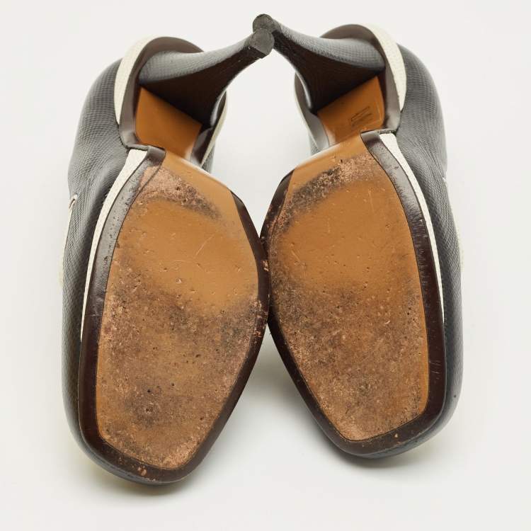 Pre Owned Fendi Black/White Lizard Embossed Leather Pumps Size 37.5