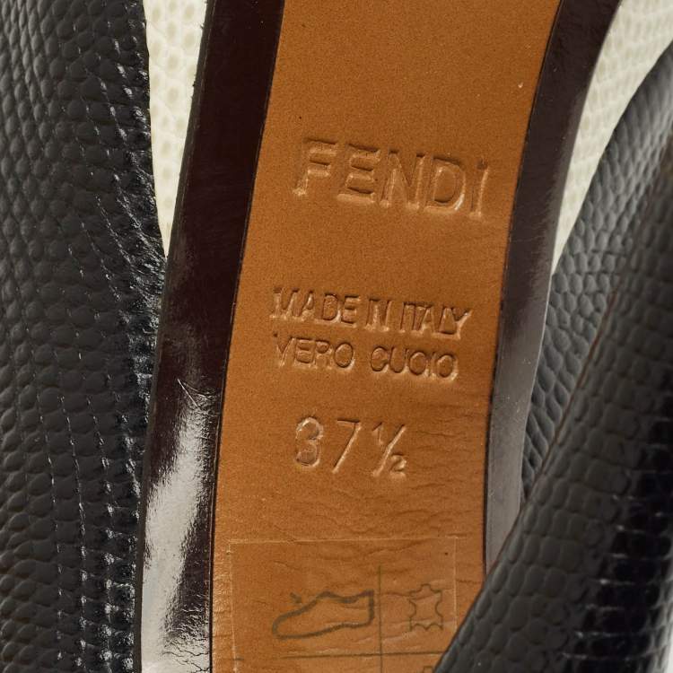 Pre Owned Fendi Black/White Lizard Embossed Leather Pumps Size 37.5