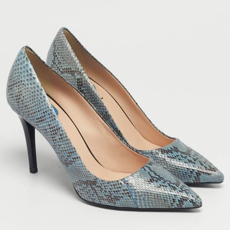 Pre Owned Fendi Blue/Brown Python Leather Pointed Toe Pumps Size 40