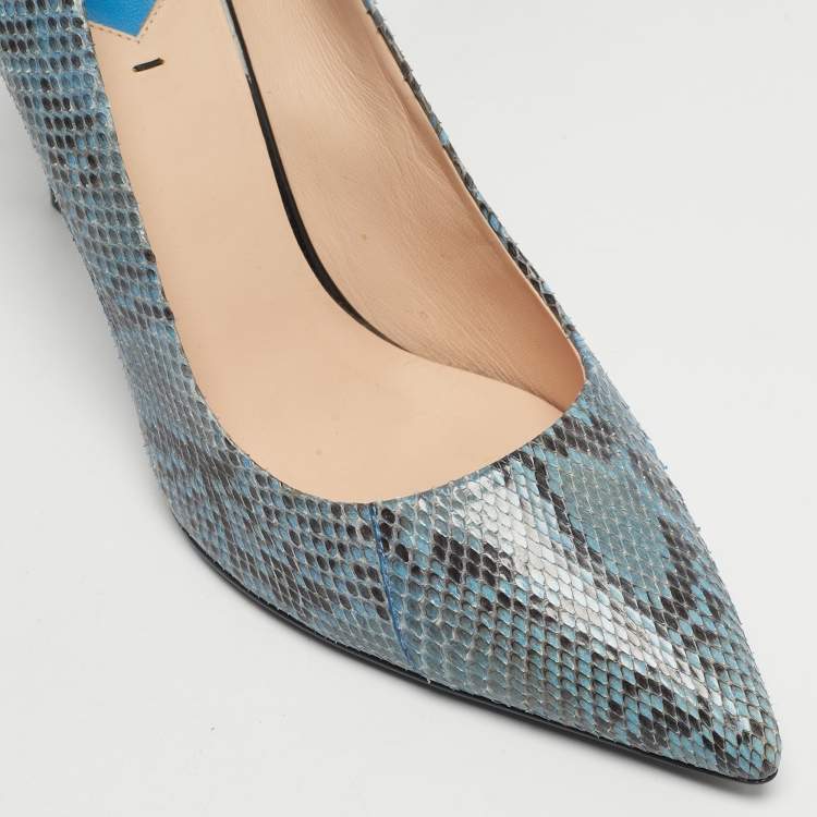 Pre Owned Fendi Blue/Brown Python Leather Pointed Toe Pumps Size 40