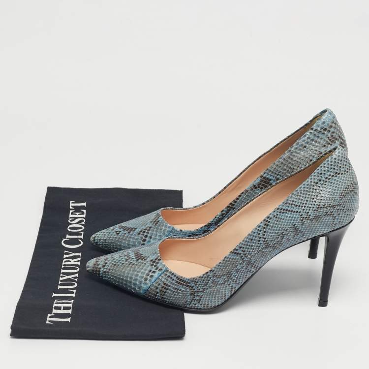 Pre Owned Fendi Blue/Brown Python Leather Pointed Toe Pumps Size 40