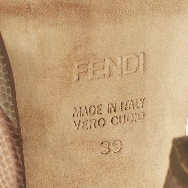 Pre Owned Fendi Tri Color Fendista Colorblock Lizard-Embossed Leather Peep Toe Platform Pumps Size 39