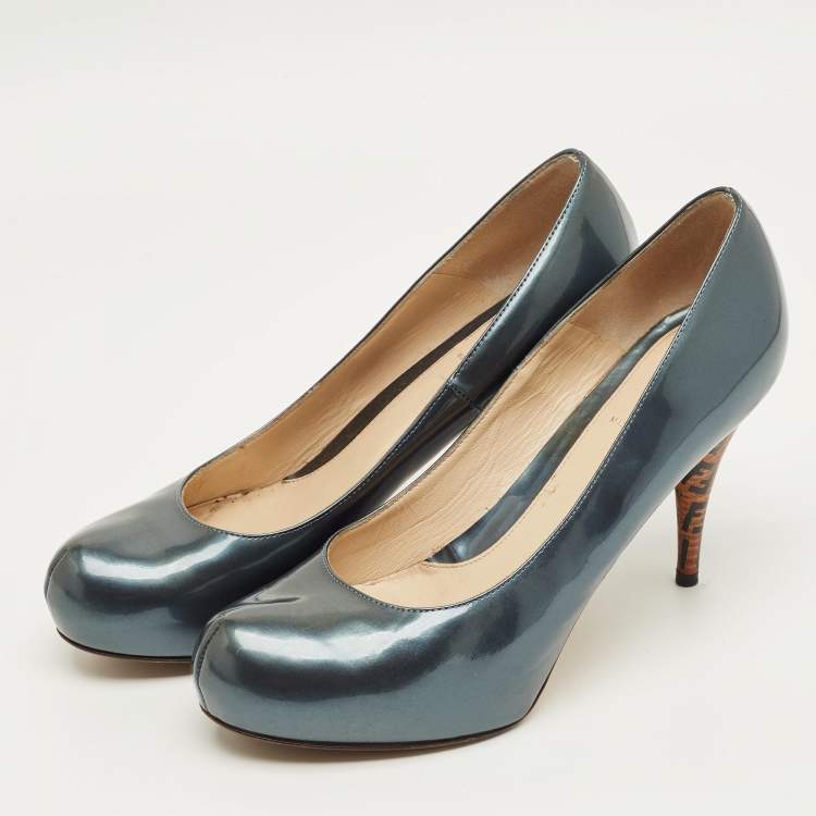 مملوكة مسبقًا Fendi Grey Patent Leather Superstar Platform Pumps Size 40