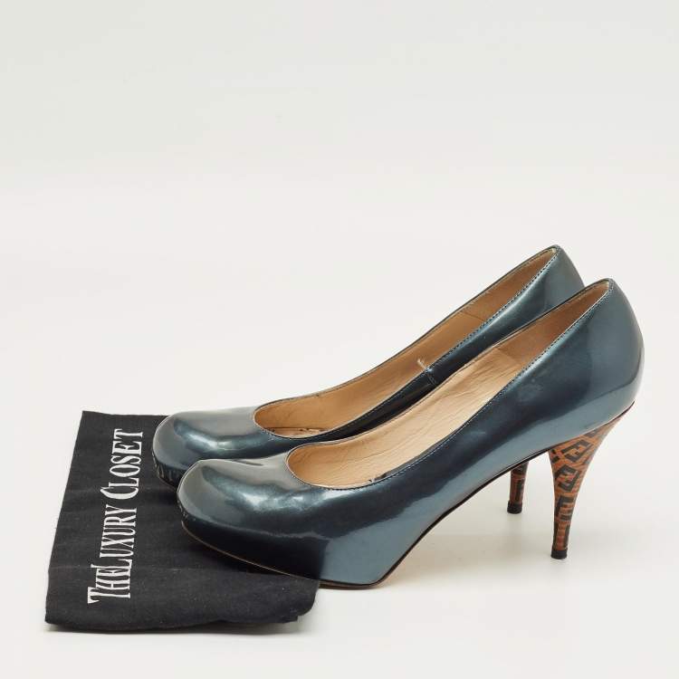 مملوكة مسبقًا Fendi Grey Patent Leather Superstar Platform Pumps Size 40