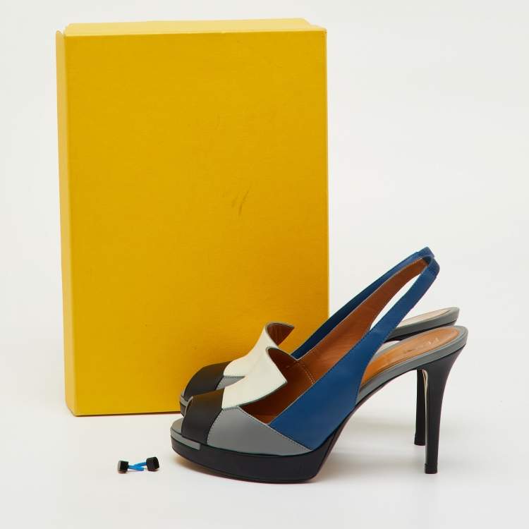 Pre Owned Fendi Multicolor Leather Peep Toe Platform Slingback Sandals Size 37