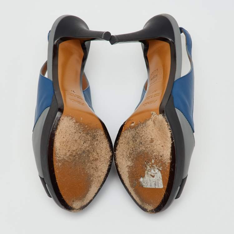 Pre Owned Fendi Multicolor Leather Peep Toe Platform Slingback Sandals Size 37