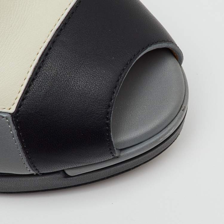 Pre Owned Fendi Multicolor Leather Peep Toe Platform Slingback Sandals Size 37