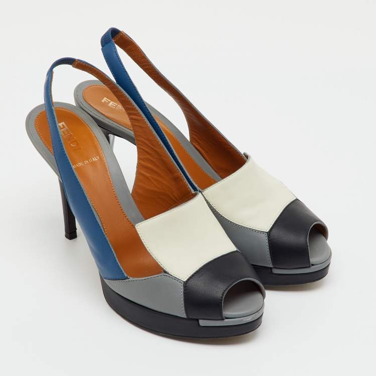 Pre Owned Fendi Multicolor Leather Peep Toe Platform Slingback Sandals Size 37