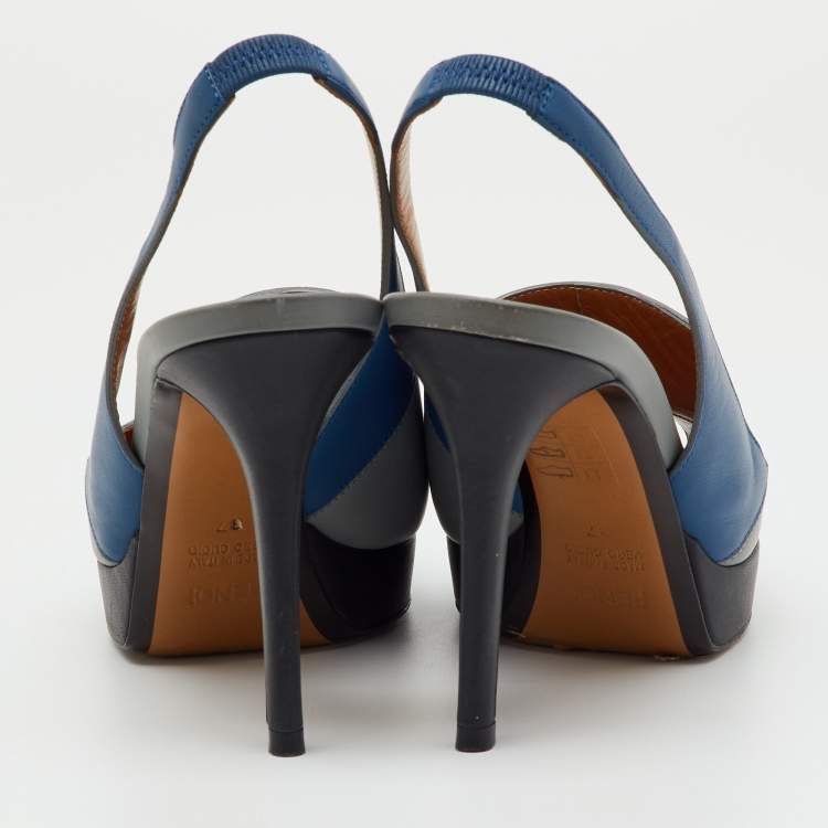 Pre Owned Fendi Multicolor Leather Peep Toe Platform Slingback Sandals Size 37