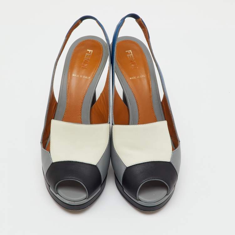 Pre Owned Fendi Multicolor Leather Peep Toe Platform Slingback Sandals Size 37