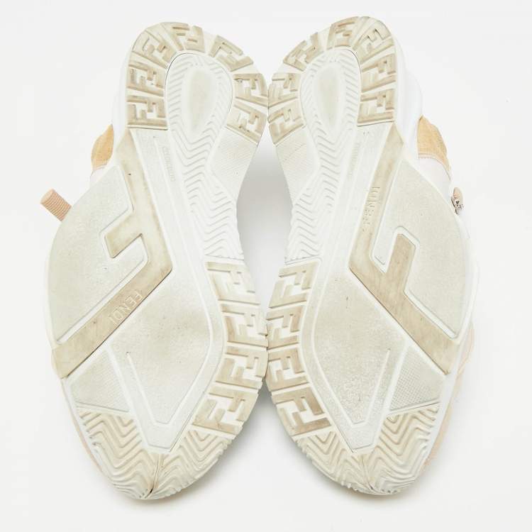 Pre Owned Fendi Pink/White Suede and Leather Flow Low Top Sneakers Size 37