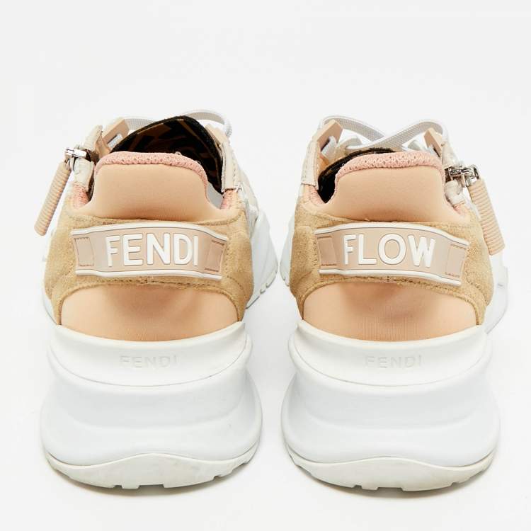 Pre Owned Fendi Pink/White Suede and Leather Flow Low Top Sneakers Size 37