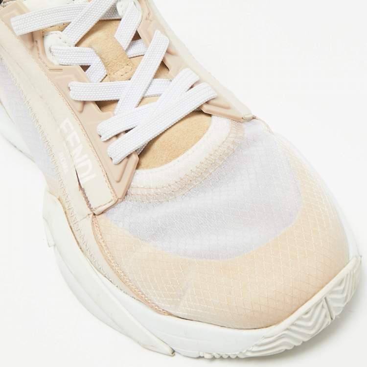 Pre Owned Fendi Pink/White Suede and Leather Flow Low Top Sneakers Size 37