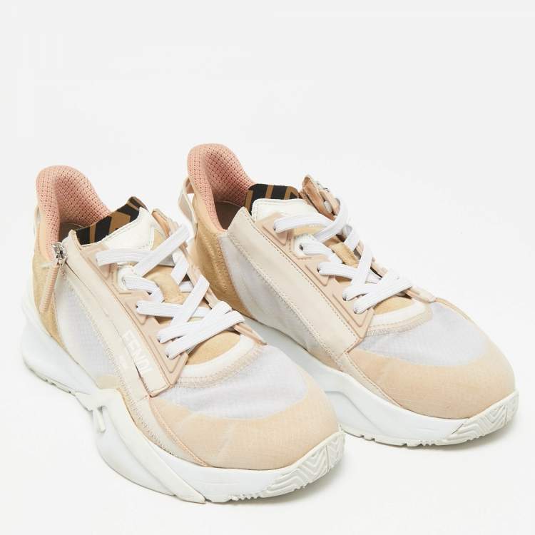 Pre Owned Fendi Pink/White Suede and Leather Flow Low Top Sneakers Size 37