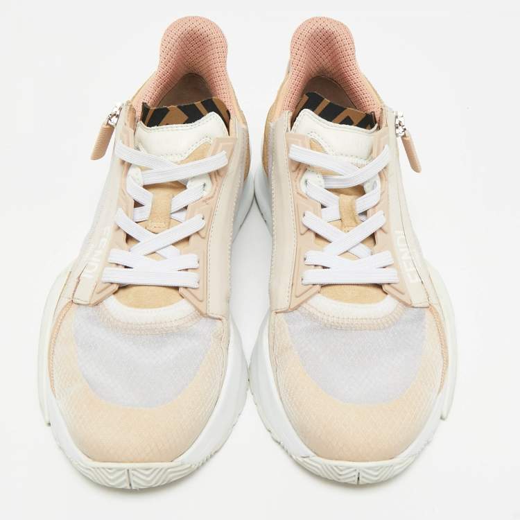 Pre Owned Fendi Pink/White Suede and Leather Flow Low Top Sneakers Size 37