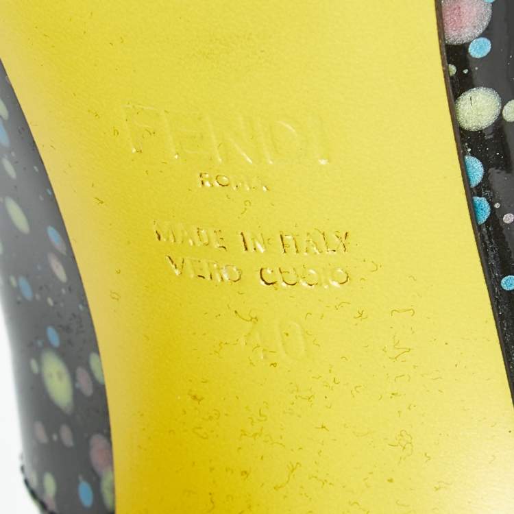 Pre Owned Fendi Black/Yellow Lizard Embossed And Patent Leather Pointed Toe Pumps Size 40