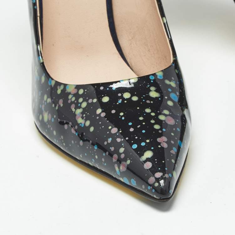 Pre Owned Fendi Black/Yellow Lizard Embossed And Patent Leather Pointed Toe Pumps Size 40