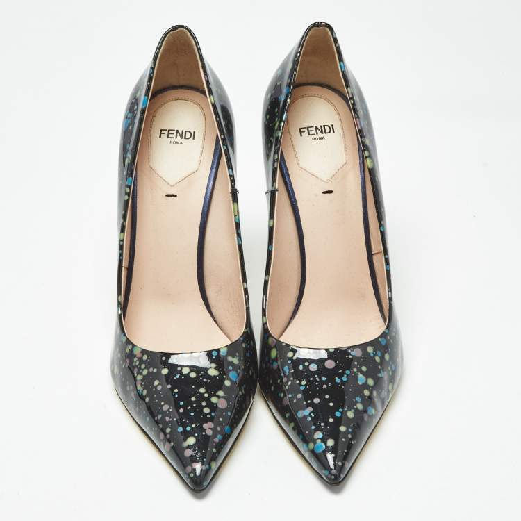 Pre Owned Fendi Black/Yellow Lizard Embossed And Patent Leather Pointed Toe Pumps Size 40