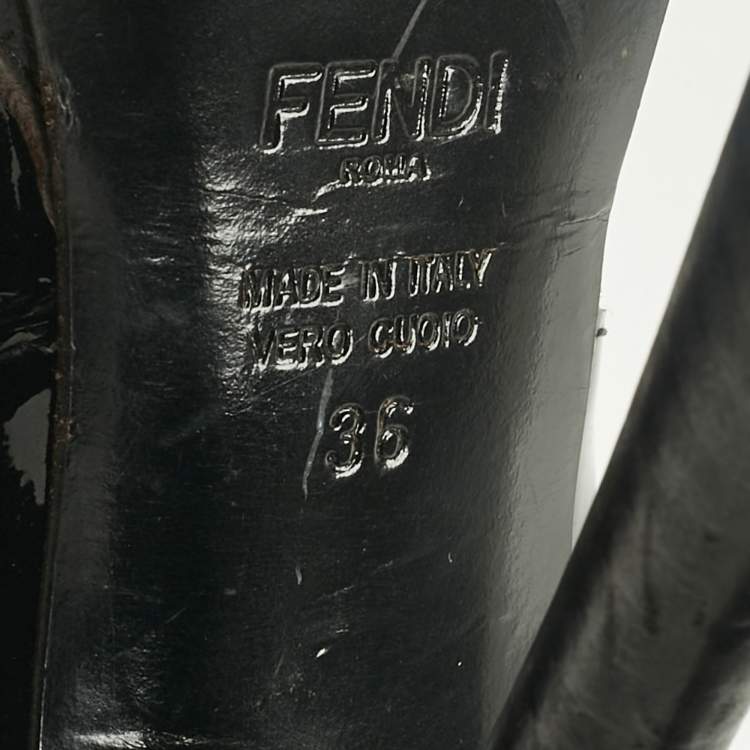 Pre Owned Fendi Black/White Leather and Patent Open-Toe Platform Sandals Size 36