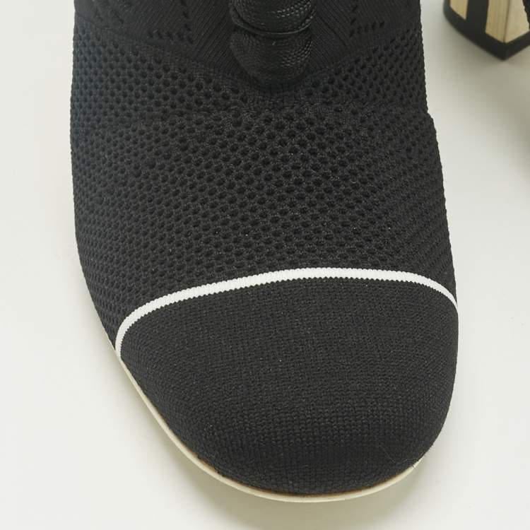 Pre Owned Fendi Black Knit Fabric Rockoko Ankle Length Boots Size 37